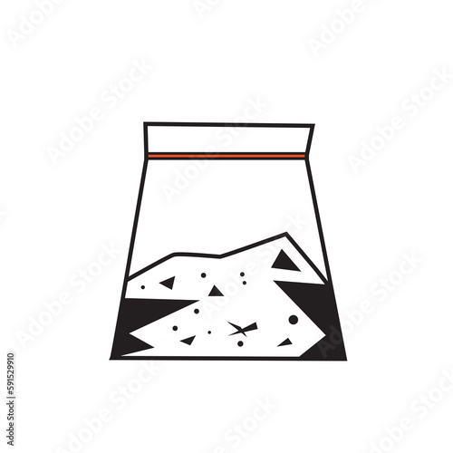Drug bag, drugs package, heroin powder, cocain pack, smuggling, drugs trafficking, vector illustration
