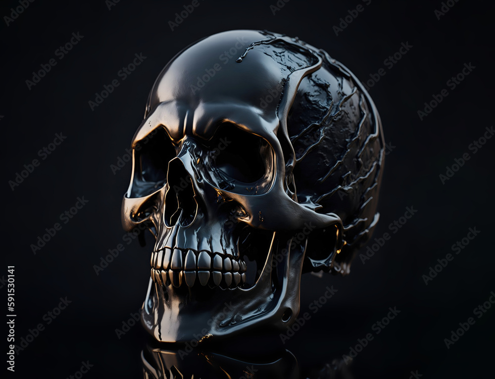 Decorative 3d human skull object with metallic finish illustration. AI generative design. Decorative 3d human skull object with metallic finish illustration. AI generative design.