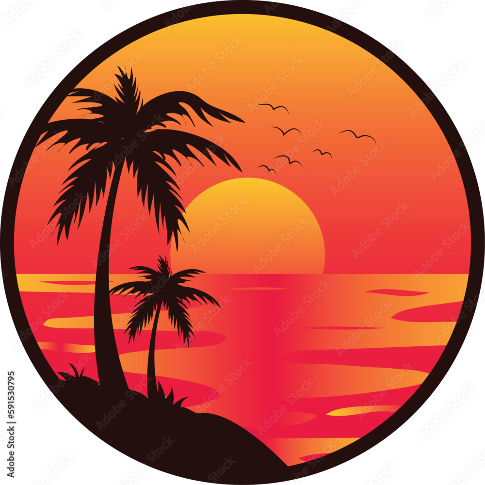 tropical summer beach sunset logo vector illustration