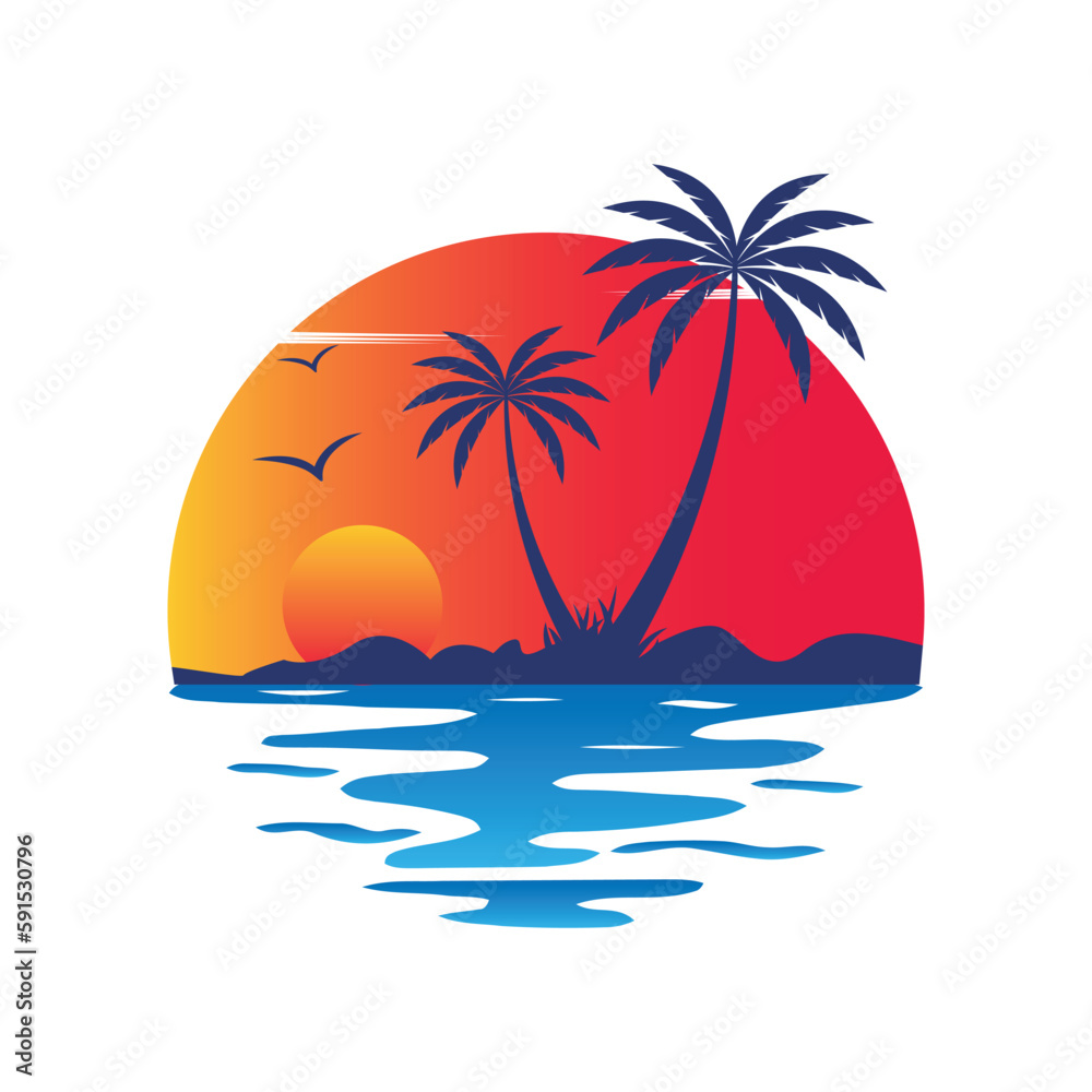 Beach Logo and Summer logo template vector illustration, Template for the logo on the theme of tourism with palm trees.