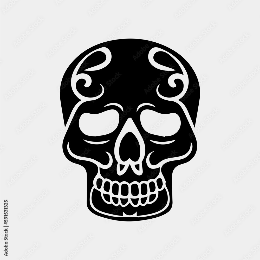 Fototapeta premium Vector icon set of decorated skull - tradition in Mexico, black icons isolated on white