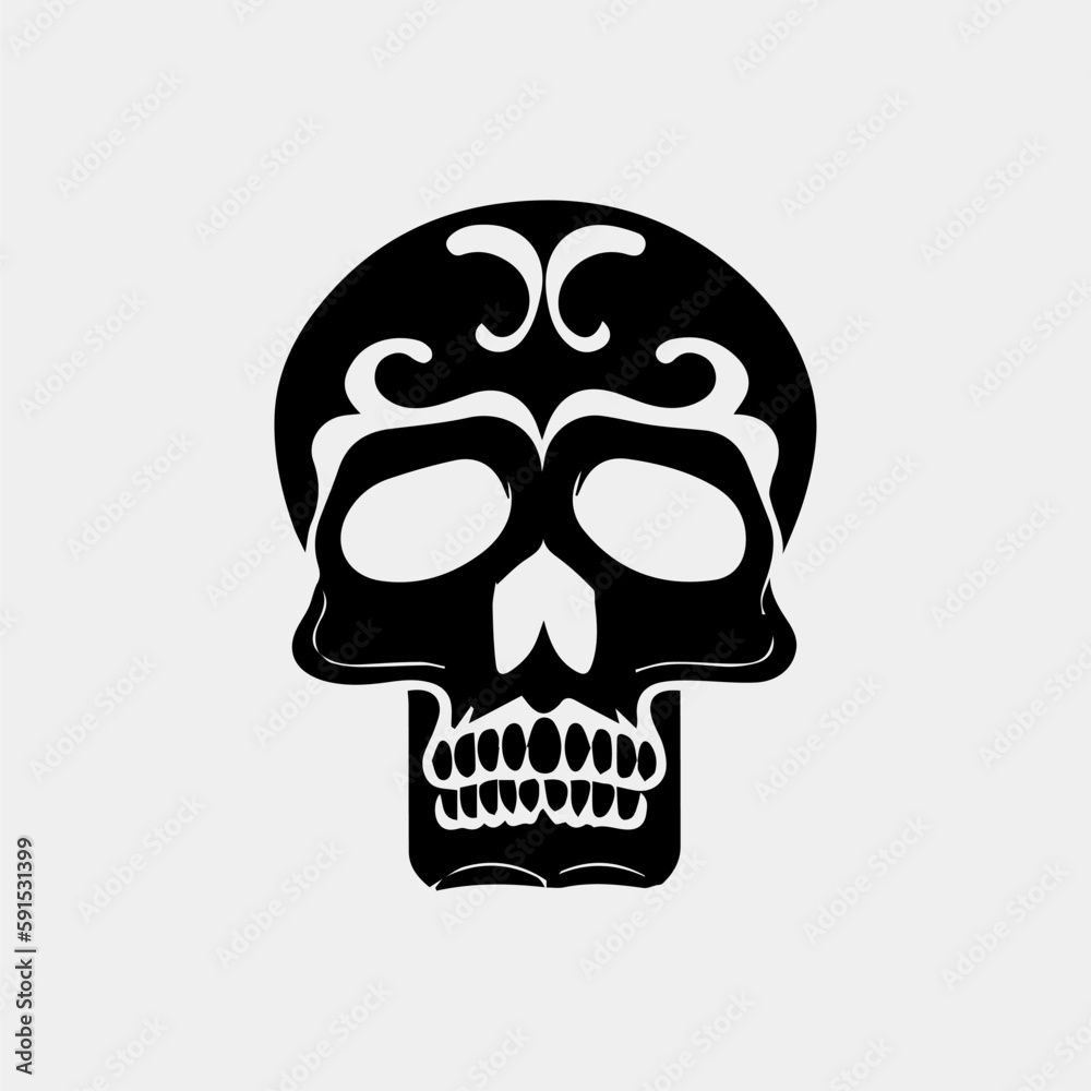 Vector icon set of decorated skull - tradition in Mexico, black icons isolated on white Vector icon set of decorated skull - tradition in Mexico, black icons isolated on white