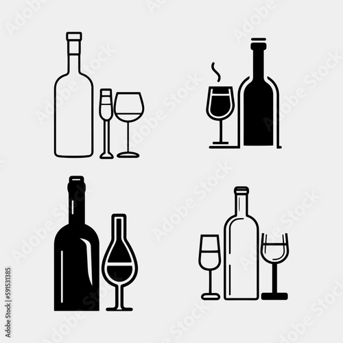 set of wine bottle and glass vector
