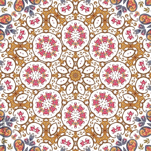 Abstract Pattern Mandala Flowers Art Colorful Orange Brown Pink 1