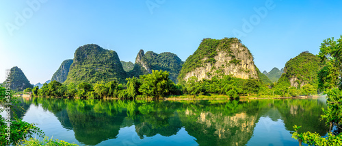 Landscape of Guilin  Li River and Karst mountains. Located near Yangshuo  Guilin  Guangxi  China.