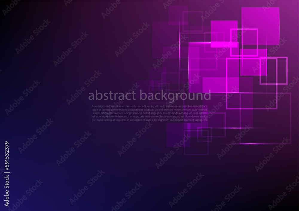 Abstract technology futuristic digital graphic concept square pattern with lighting glowing particles square elements on blue and pink background. Vector illustration.