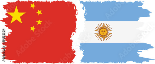 Argentina and China grunge flags connection vector