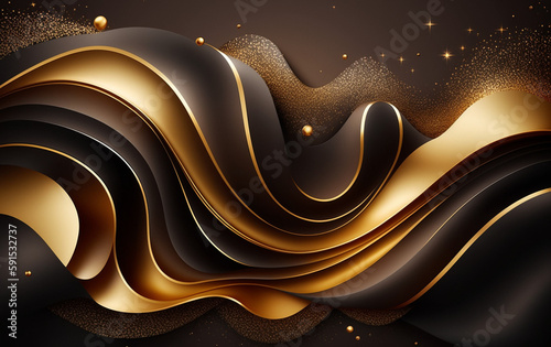 Luxury abstract wavy wallpaper background with gold dust and light, organic beautiful background, generated ai