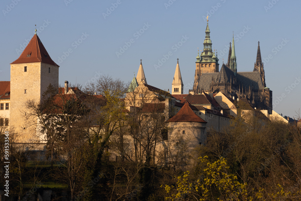 Fanstastic view to Prague castle with St. Vitus cathedral.