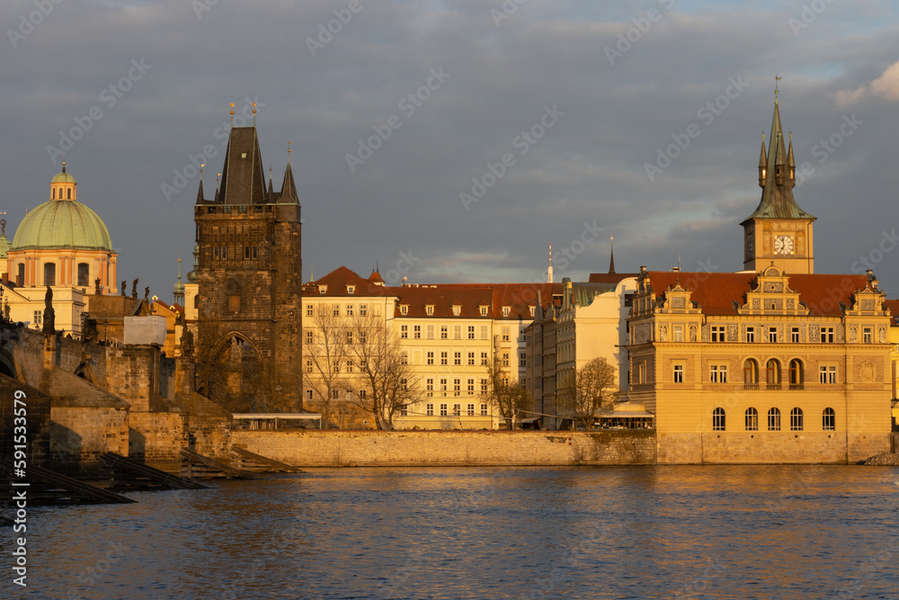 Scenic view of the Charles bridge with gothic tower
