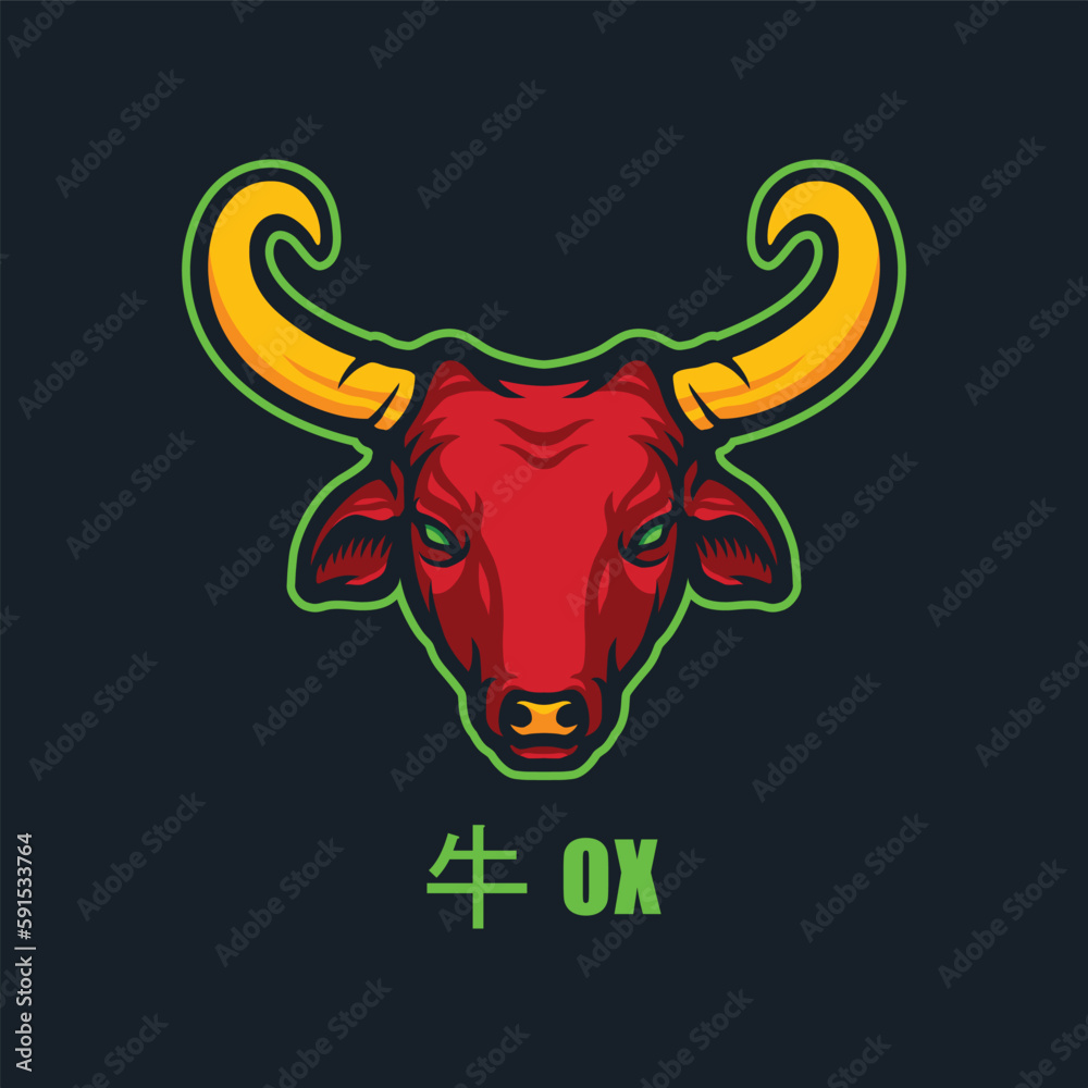 Fototapeta premium Ox chinese zodiac logo for mascot or emblems
