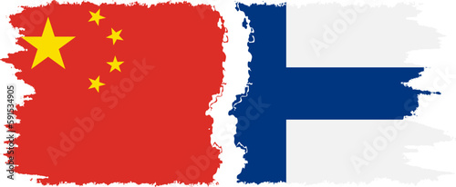Finland and China grunge flags connection vector