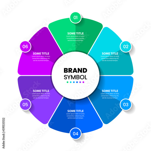 Infographic template. Circle with 6 steps, icons and text
