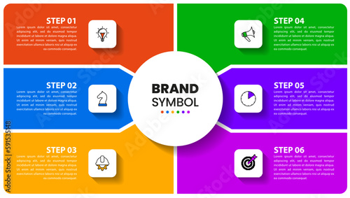 Infographic template. A circle with 6 steps around the center
