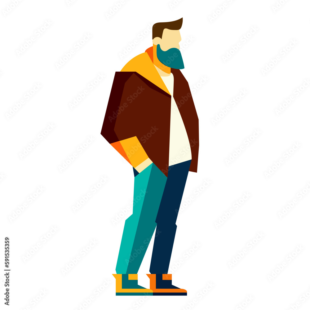 Full length male character. Vector illustration, flat design. Isolated on white.