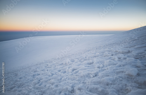 Glacier slope of Mount Ararat on the ascent early in the morning  minimalistic alpine landscape