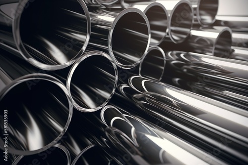 Fotomurale Stainless steel tubes and pipes - created with generative AI technology