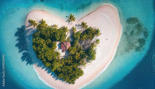 beautiful tropical heart shaped island among blue sea water