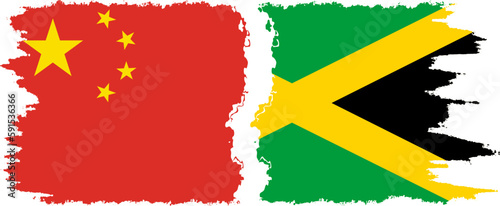 Jamaica and China grunge flags connection vector