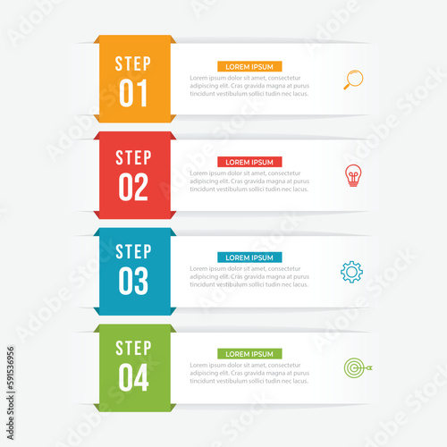 Vector infographic label design concept with square layout and marketing icons with 4 steps or options.