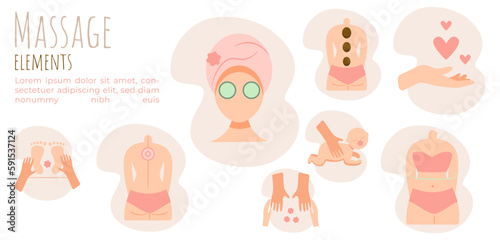 Massage icons elements.SPA and Beauty Concept, Line Style Vector Illustration stock illustration