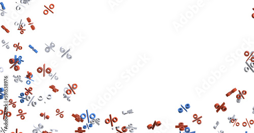 Sales icons floating in the air 3D rendering - 3D percent rain illlustration