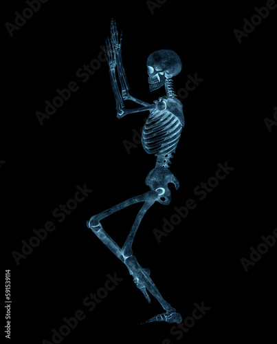 skeleton is doing a namaste yoga pose © DM7