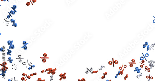 Sales icons floating in the air 3D rendering - 3D percent rain illlustration
