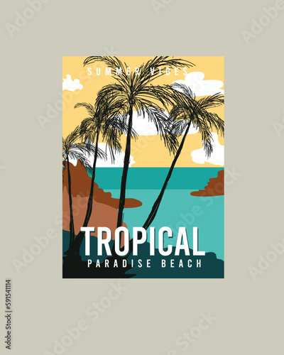 Vintage tropical paradise Beach retro poster design