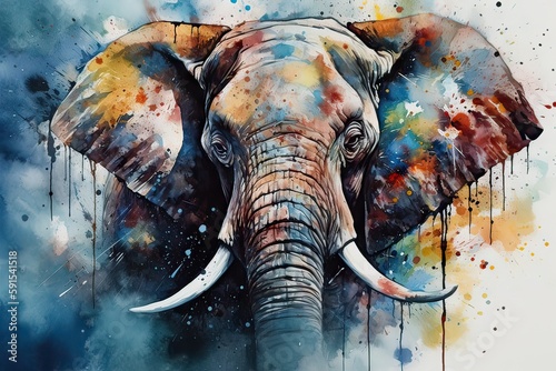 elephant in the zoo, abstract watercolor painting, generative AI