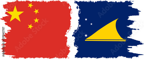 Tokelau and China grunge flags connection vector photo