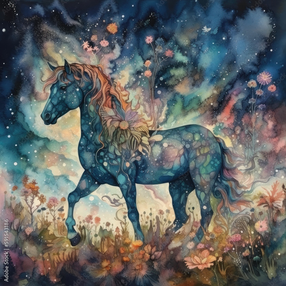 Watercolor mysterious Horse Generative Ai