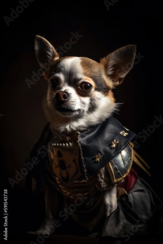 Chihuahua Dog breed as a samurai with traditional clothing