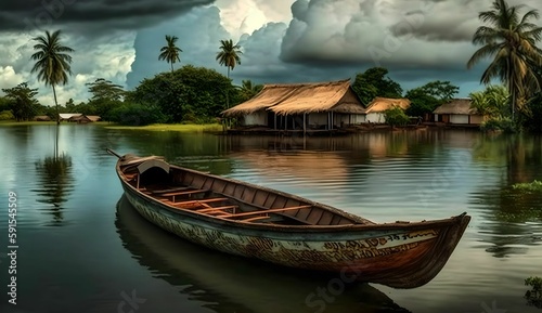 canoe on the Maroni in French Guiana, generative ai