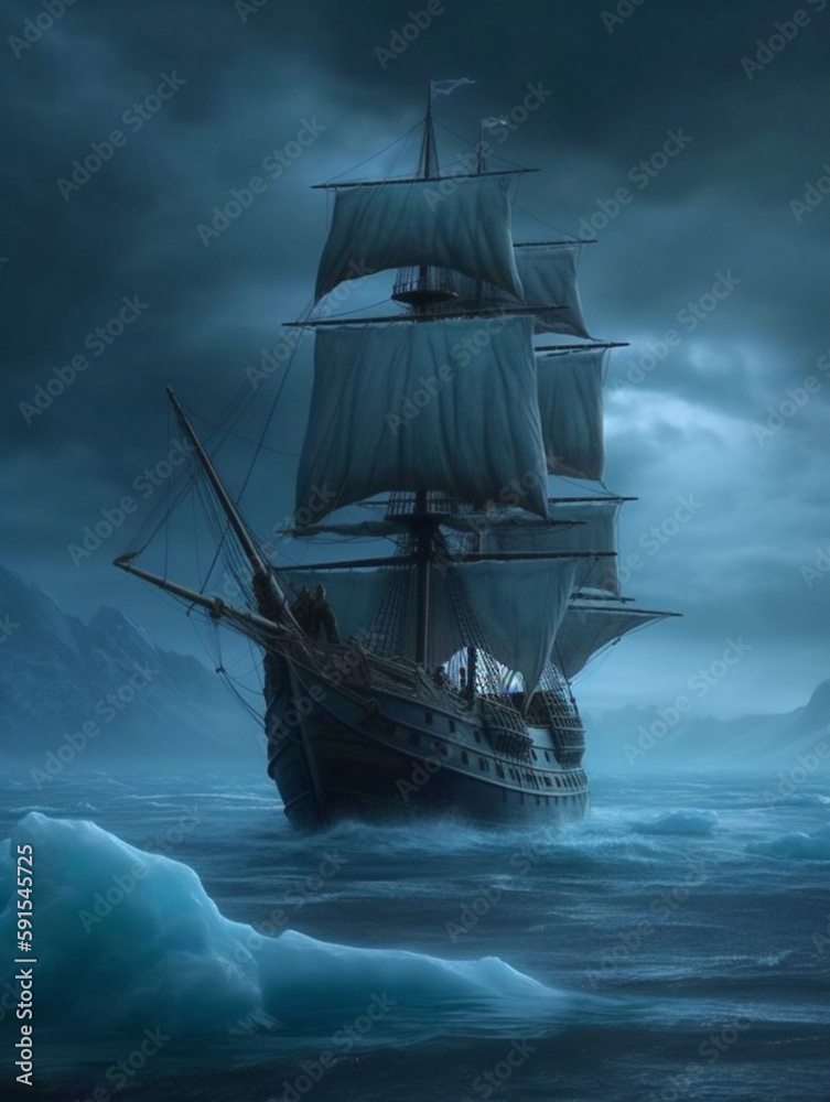 Fototapeta premium sailship in the arctic ocean - generative AI