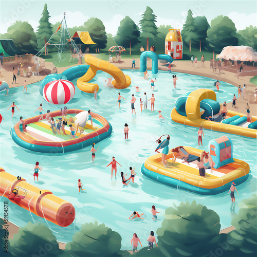 summer vacation in aquapark recreation. perfect entertainment families, waterpark slide attraction © olga_demina