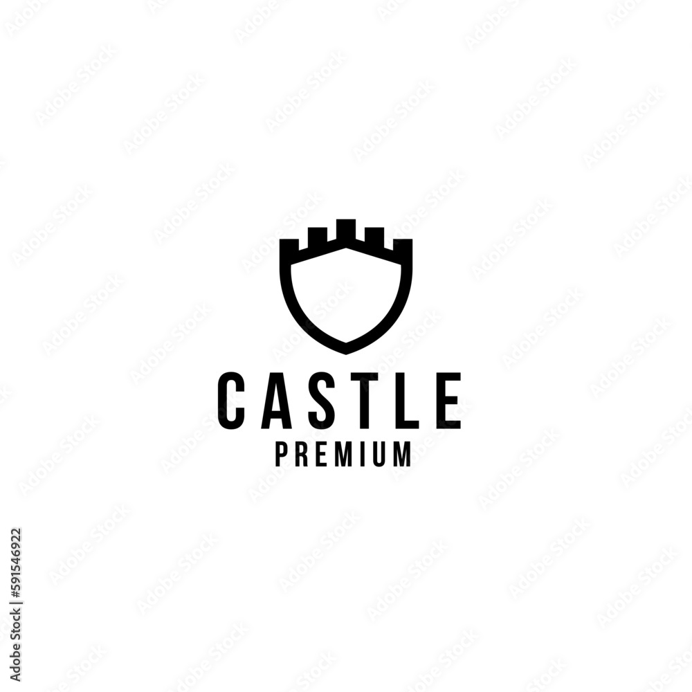 Vector castle with shield logo design concept template illustration idea