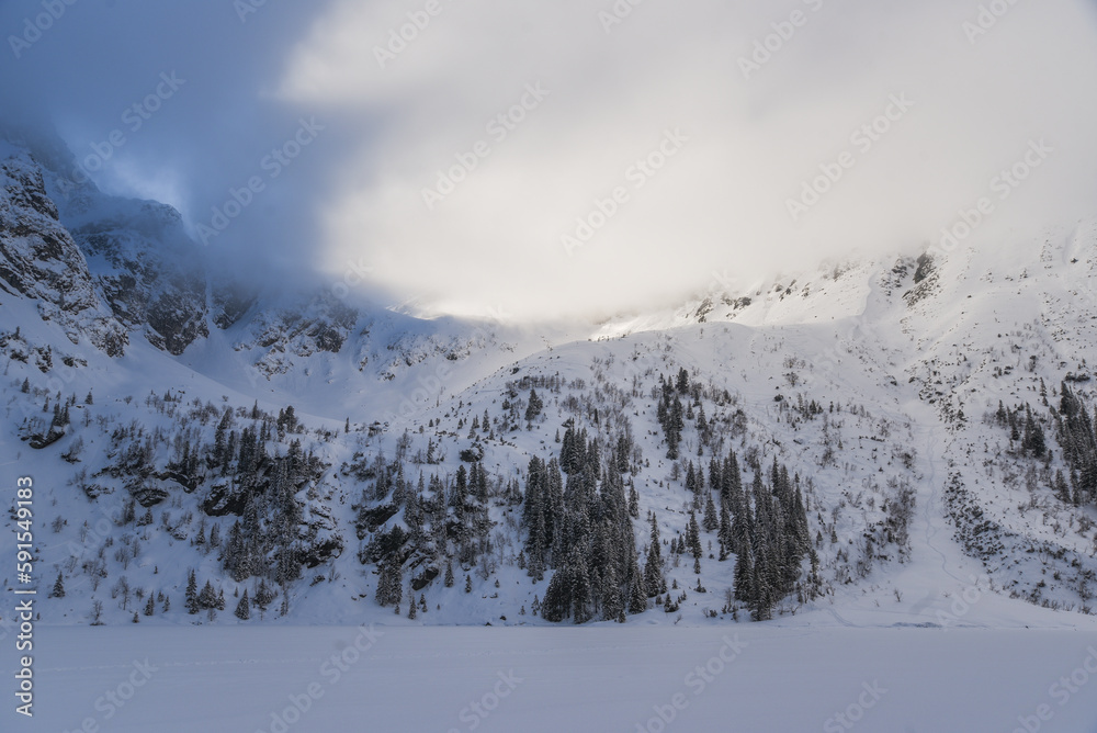 Winter mountain landscape. Polish Tatras in winter in the area of ​​