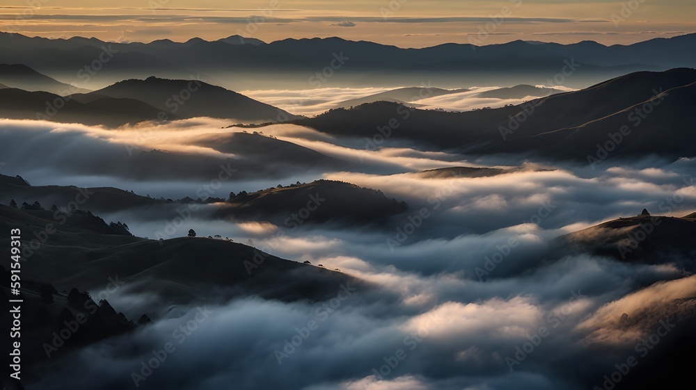 朝日と山脈と雲海の風景イメージ　Generative AI