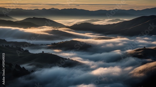 朝日と山脈と雲海の風景イメージ Generative AI