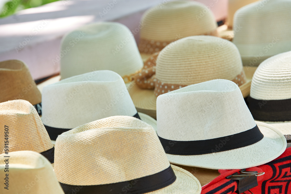 Close view of the panama hats