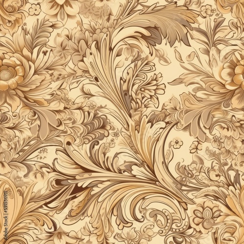 Seamless Background. Floral Pattern With Beige And Ecru Colors. Generative AI