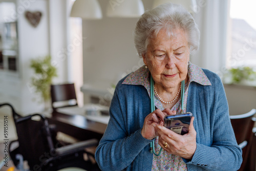 Portrait of senior woman with the smartphone.