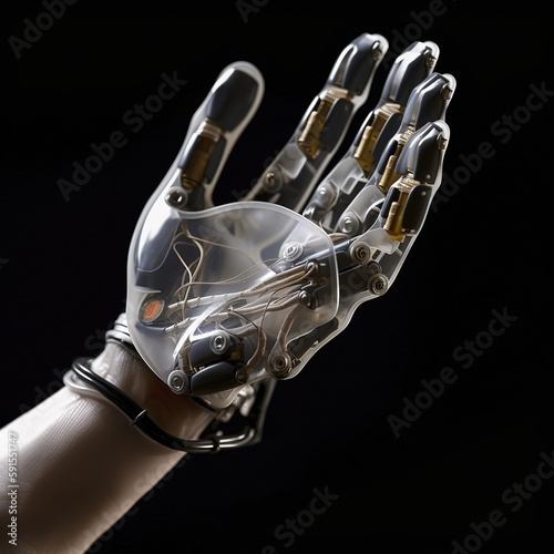 Modern Humanoid Robot Arm, black background. generative ai