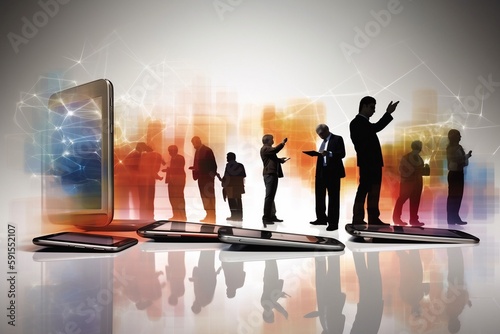 silhouette of people use is smartphones in modern business life. -generative ai