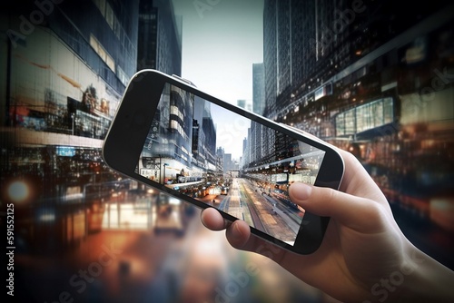 mobile phone in a city generative ai 