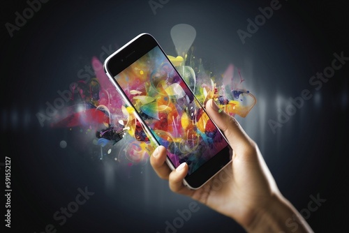 phone in hand with colors generative ai 