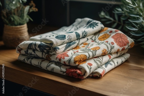 Set Of Kitchen Towels With Floral Designs. Generative AI