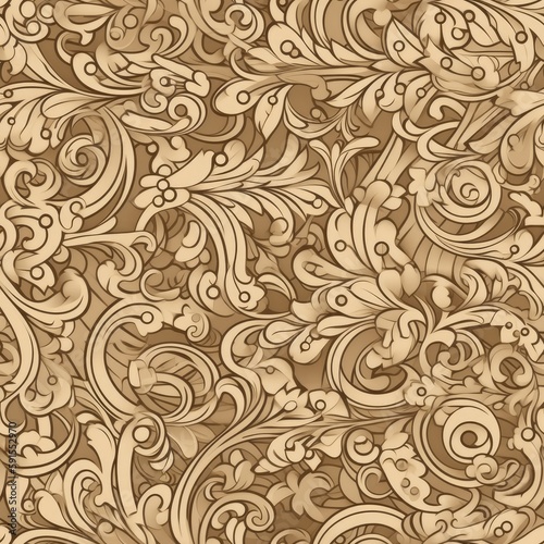 Seamless Wallpaper Background. Scroll Pattern With Beige And Sand Hues. Generative AI