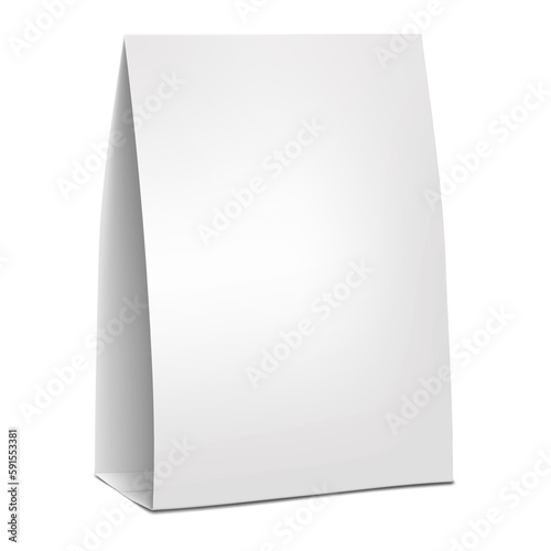 Table tent vector mockup. Blank white paper vertical card stand realistic mock-up. Template for design